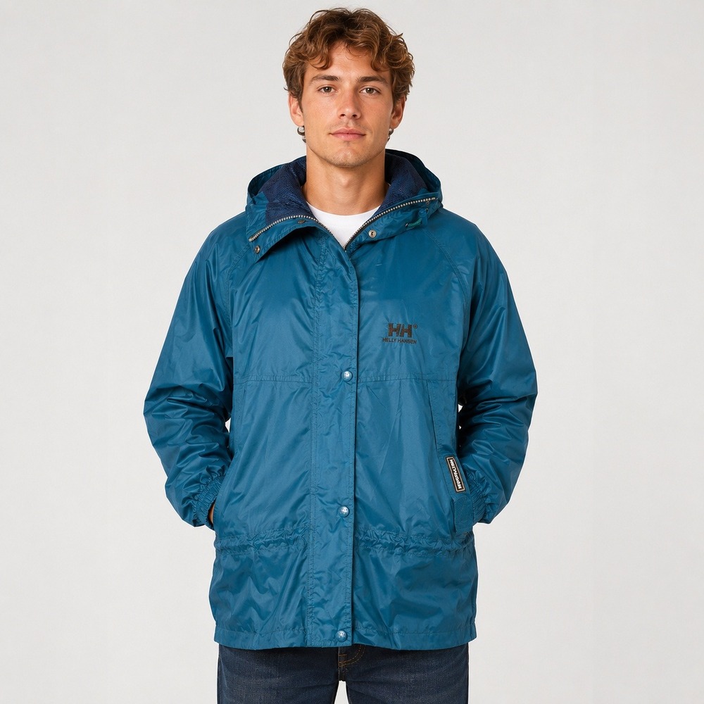 Helly Hansen Vintage Packable Rain Jacket Teal Blue Grandpacore Mens Medium